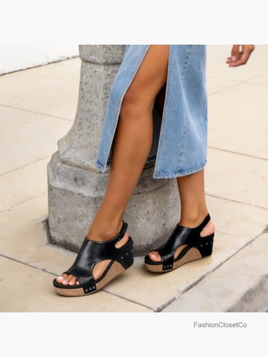 Women Platform Wedge Sandals, Peep-Toe, Slingback, Cushioned EVA Foam Footbed, Hook &